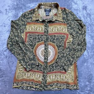 Vintage Carole Little Shirt Womens XL Safari Saint Tropez Boho Ethnic Earthy